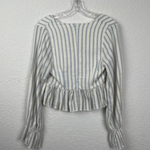 NWT Altar'd State Womans XS Crop Top Striped Long Sleeve Ruffle Hem Zip Up Back - Picture 6 of 9